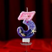 DW4Trading Verjaardagskaars 3 Paars Roze met Schelpjes - Cijfer-kaars - Taartversiering
