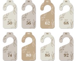 Volpracht Maathangers - Baby Kleding Maat Hangers - Maatverdelers maat 50 t/m 92 - Botanisch - Neutrale kleuren - 8 stuks - Kastverdeler - Kinder/baby Kledingkast - Kledinghanger - Kraamcadeau