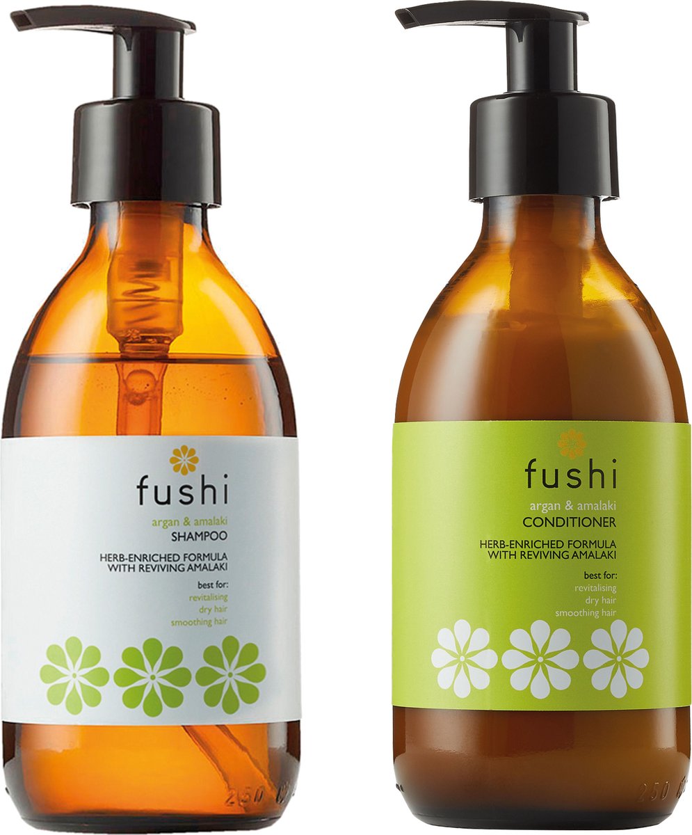 Fushi - Argan & Amalaki Shampoo en Conditioner - 2 Glazen flessen