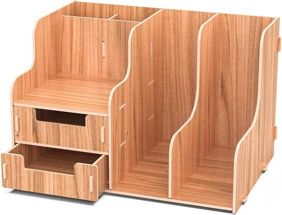 PAG Wood Desktop Literatuur Organizer Verstelbare File Sorter Mail Center Magazine Houder Papier Opbergkast Klaslokaal Keepers Mailbox voor Office Home School, 12 vakken, Bruin
