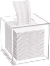 Vierkante cosmeticadoekendoos, 14 × 14 × 14 cm acryl doekjesdoos, tissuebox met magnetische afdekking voor eetkamer, badkamer, slaapkamer, auto, kantoor, acryl transparant