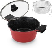 Braadpan, frituurpan 2 in 1, braadpan van 24 cm met frituurmand, pan met antiaanbaklaag, geschikt voor alle soorten fornuizen