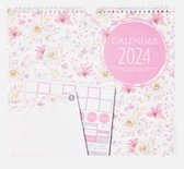Familie Weekplanner 2024 - Kalender - Planner - Familieplanner - Groot Formaat - Met Stickervel - Planner & Familie kalender - Om aan de muur te hangen - Gezinsplanner - Vrolijke kleuren - Roze - Bloemen - Vlinders