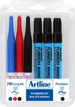 ARTLINE Plumbers Markers Kit - 6 stuks - Zwart, Blauw, Rood