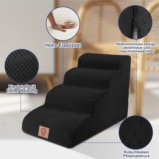 ZNM 3-Traps Hondentrap, Afneembare Huisdiertrap voor Kleine Honden en Katten, Wasbaar, Draagbare Huisdierentrap, Dog Stairs voor Bank, Bed, Kattentrap van Spons, Stuur 1 Pluisrol