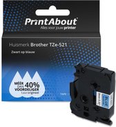 PrintAbout huismerk Tape TZe-521 Zwart op blauw (9 mm) geschikt voor Brother