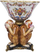 Supervintage schitterende fijn aardewerk vaas met horen zien en zwijgen apen handbeschilderd 33 x 33 x 43 cm