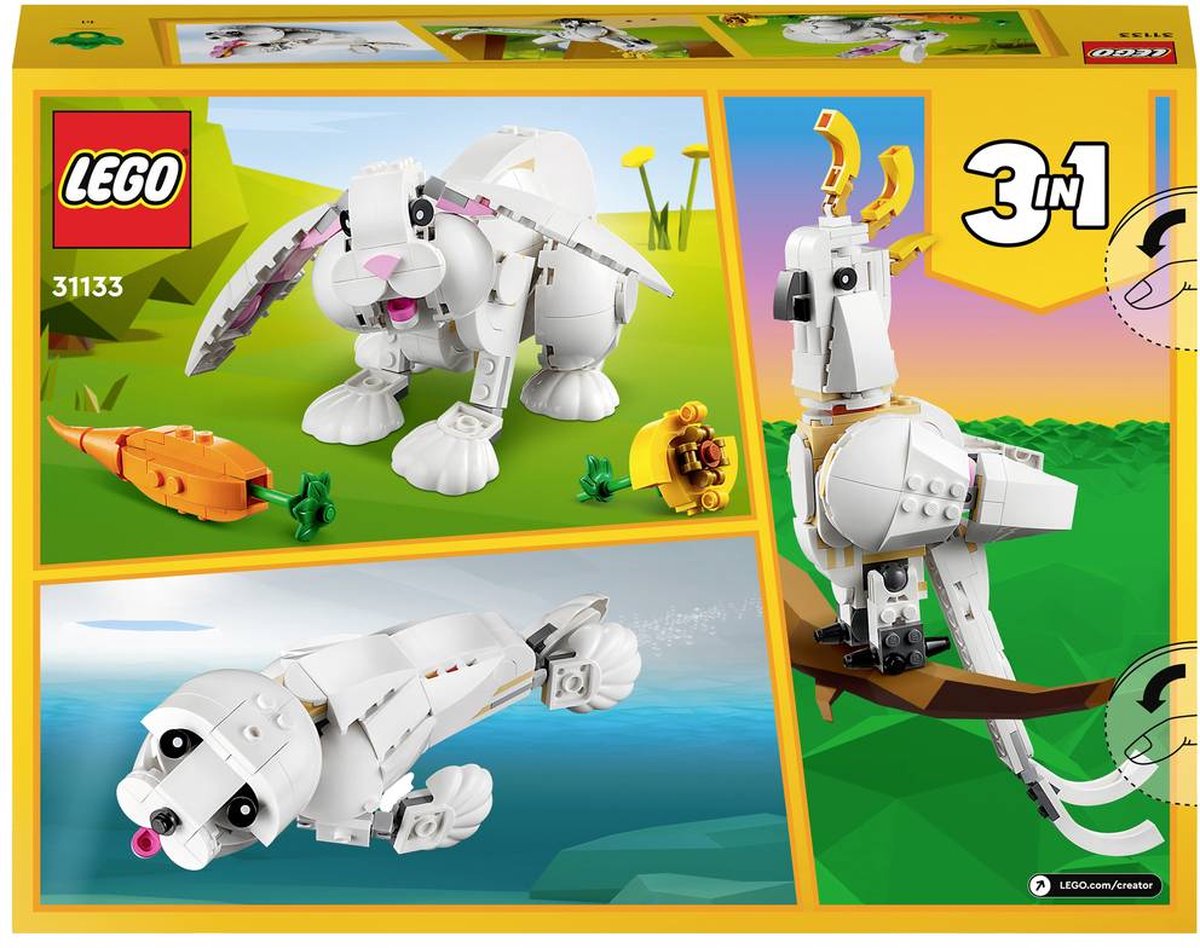 LEGO Creator 31133 Le lapin blanc, Jouet avec Animaux, dont Figurines de  Poisson, Phoque et Perroquet pas cher 