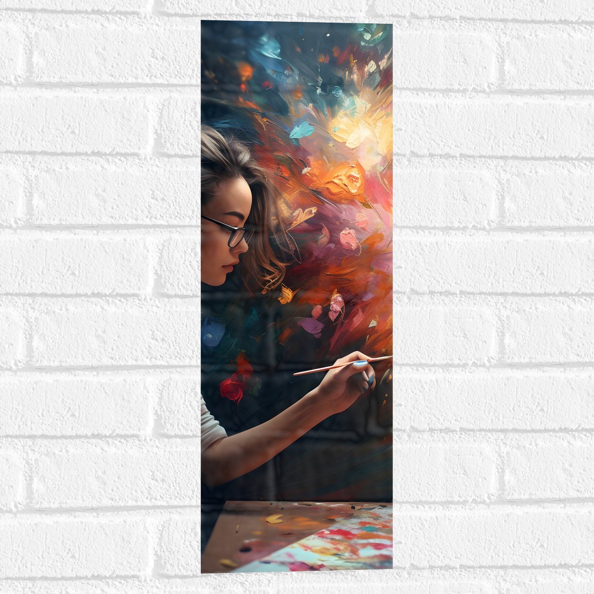Muursticker - Vrouw - Kunst - Verven - Schilderen - Verf - Kleuren - 20x60 cm Foto op Muur