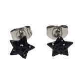 Aramat jewels ® - Ster oorbellen zweerknopjes 7mm zwart kristal staal zilverkleurig