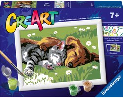 foto van Ravensburger CreArt Sleeping Cats and Dogs - Schilderen op nummer voor kinderen