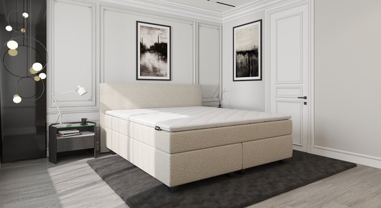 Mörgenn Duurzame Boxspring Teddy - Pocketvering - Beige - 90x200 cm - Inclusief Dekbed en Kussens