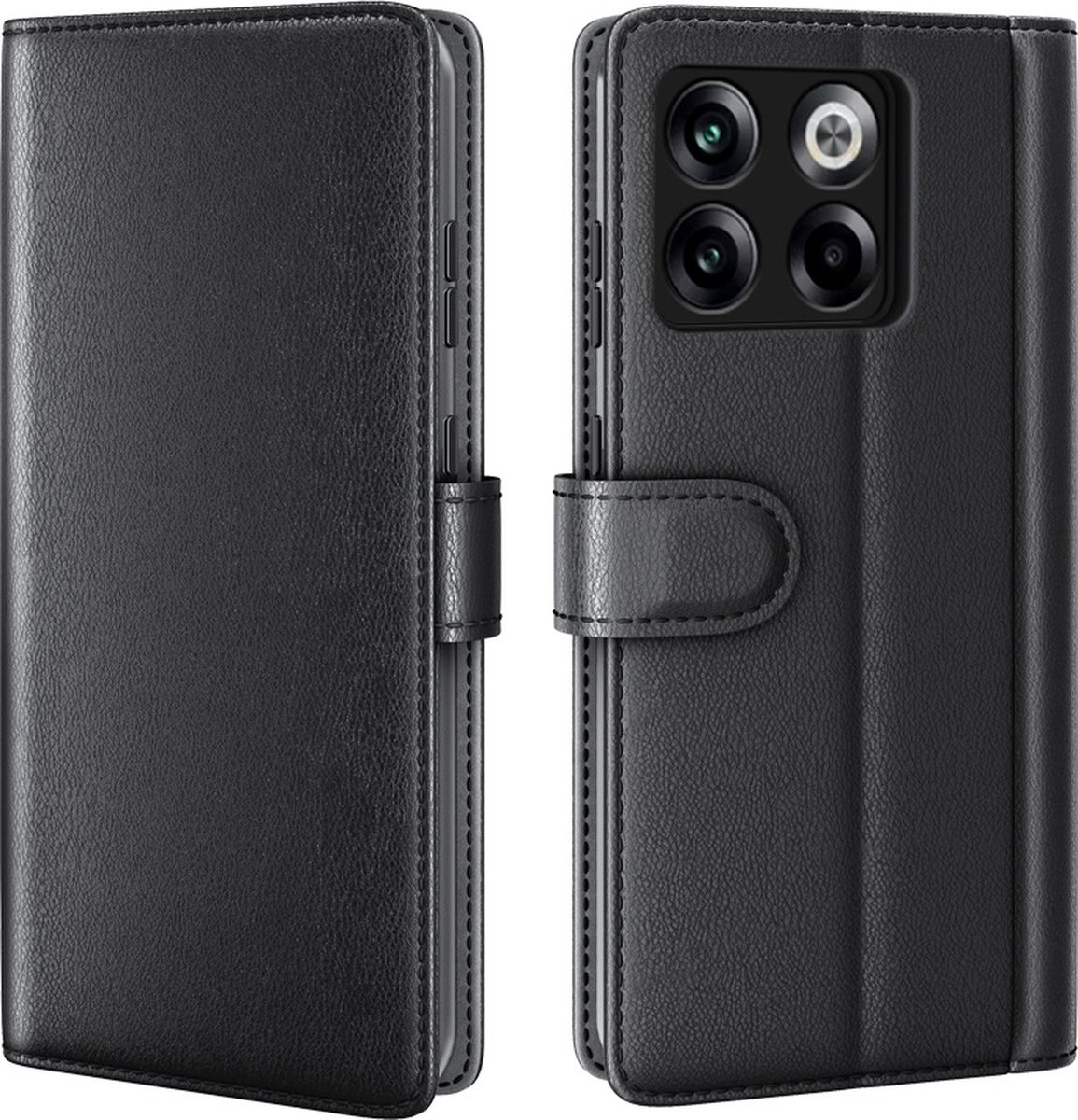 ProGuard OnePlus 10T Wallet Hoesje Echt Leder Zwart