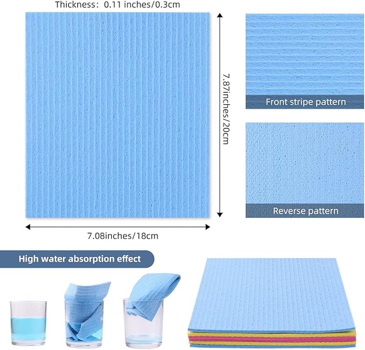 Goedkoopste Vaatdoeken voor de keuken, 3 stuks, herbruikbare cellulose-sponsdoekjes, reinigingsdoekjes met zeer absorberend en sneldrogend, perfect voor toonbanken en afwassen