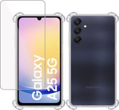 Hoesje + Screenprotector geschikt voor Samsung Galaxy A25 – Tempered Glass - Extreme Shock Case Transparant