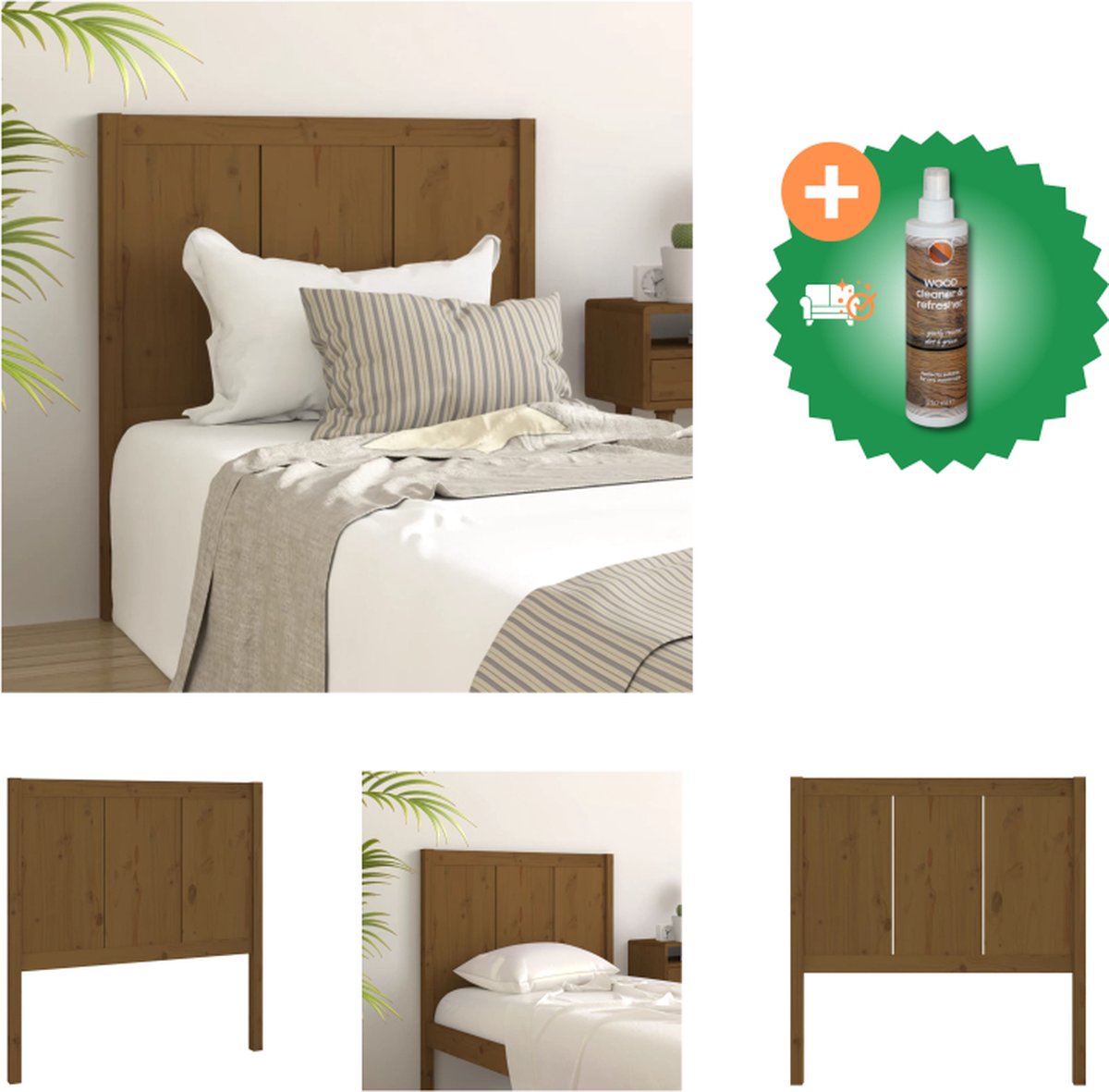 vidaXL Hoofdbord 105-5x4x100 cm massief grenenhout honingbruin - Bedonderdeel - Inclusief Houtreiniger en verfrisser - vidaXL
