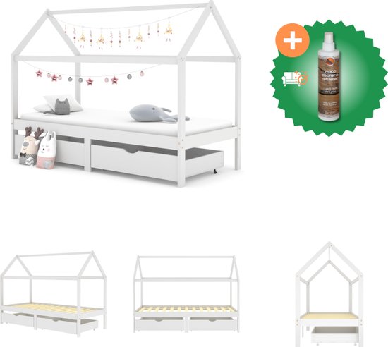 vidaXL Kinderbedframe met lades massief grenenhout 90x200 cm wit - Bed - Inclusief Houtreiniger en verfrisser