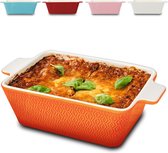 Keramische ovenschaal voor 2 personen - voor lasagne, tiramisu & ovenschotel - Extra hoge rand - hoekig - oranje-rood