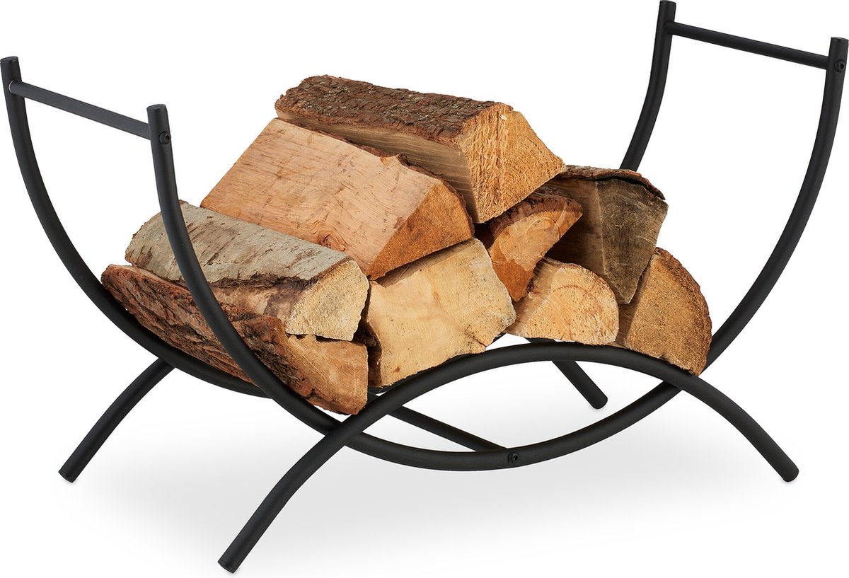 Relaxdays houtmand zwart stalen haardhout mand haardhout opslag binnen haardmand