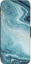 Leuke Telefoonhoesjes - Hoesje geschikt voor Samsung Galaxy S21 - Marmer blauw - Wallet Case met pasjeshouder - Marmer - Blauw