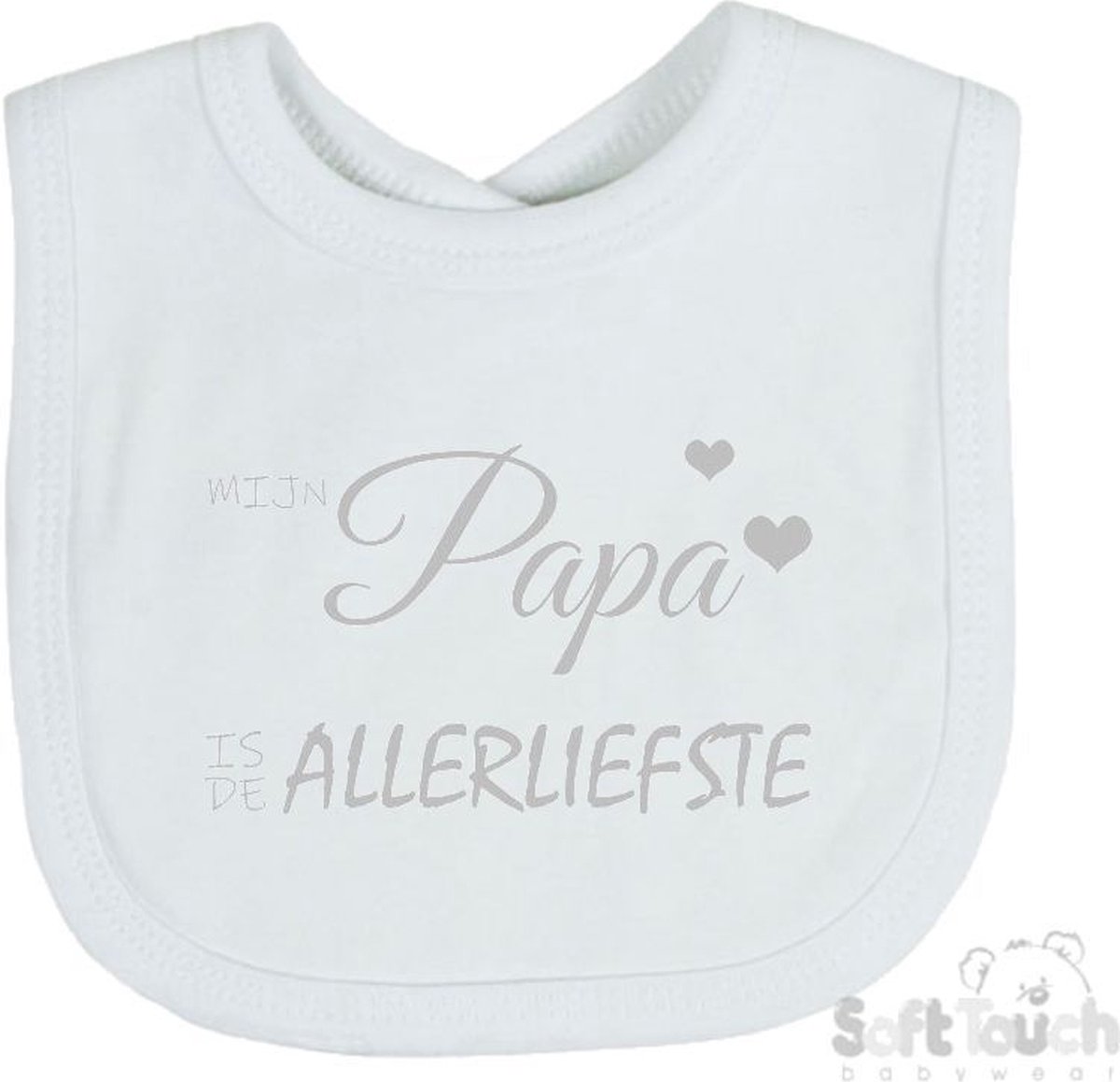 Goedkoopste Soft Touch Slabber Slabbetje Slab Mijn papa is de allerliefste Vaderdag Unisex Katoen Wit/zilver shiny Maat 33x22 Cm