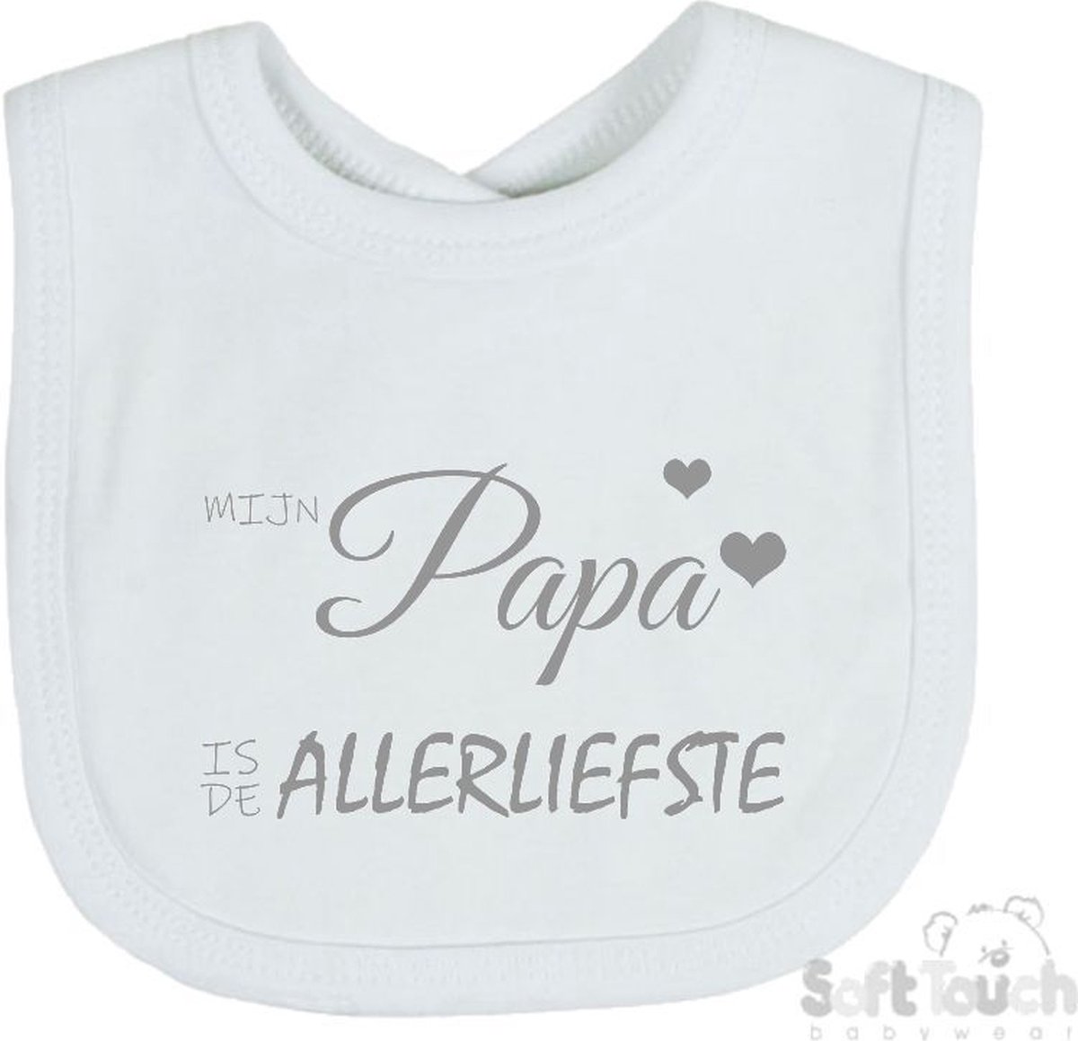 Goedkoopste Soft Touch Slabber Slabbetje Slab Mijn papa is de allerliefste Vaderdag Unisex Katoen Wit/grijs Maat 33x22 Cm