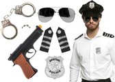 Ensemble de costumes de carnaval - casquette de police noire - menottes/épaulettes/badge/lunettes de soleil/pistolet