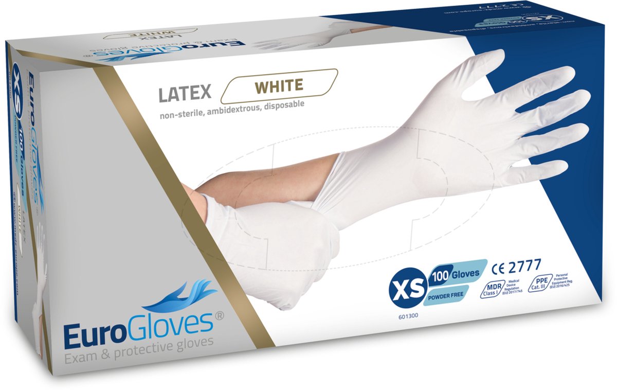 Goedkoopste Voordeelverpakking handschoenen 3 x Eurogloves latex poedervrij wit - XS 100 stuks