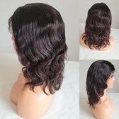 Braziliaanse Dames Remy pruik 14 inch - donkerbruine golf pruik - 100% human hair - 13x1 lace closure wigs