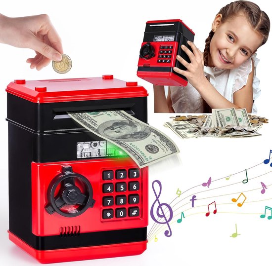 Tirelire Électronique ATM Pour Enfants 3-12 Ans - Coffre-Fort Avec Code + Compartiment Billets & Pièces - Cadeau Idéal