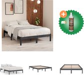 vidaXL Bedframe massief grenenhout grijs 160x200 cm - Bed - Inclusief Houtreiniger en verfrisser