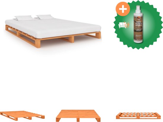 vidaXL Cadre de lit palette Bois de pin massif Marron 200x200 cm - Lit - Comprend un nettoyant et un rafraîchisseur pour bois