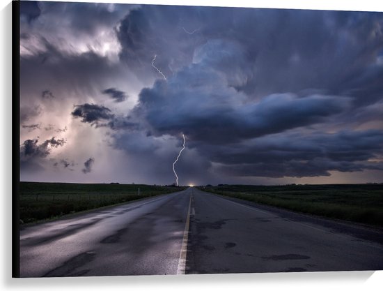 Canvas - Weg - Landschap - Storm - Bliksem - Kleuren - 100x75 cm Foto op Canvas Schilderij (Wanddecoratie op Canvas)