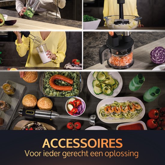 JAP Appliances ForceBlend F3 - 7in1 Staafmixer set (1500W) - Inclusief foodprocessor, maatbeker, spiraalsnijder, garde en klopper - Voor soep, vlees, smoothies en baby hapjes - Zwart/RVS van JAP Appliances — afbeelding 4