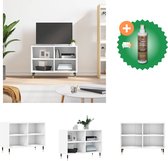 vidaXL Tv-meubel 69-5x30x50 cm bewerkt hout wit - Kast - Inclusief Houtreiniger en verfrisser