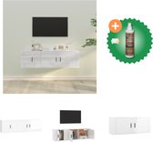 vidaXL 2-delige Tv-meubelset bewerkt hout hoogglans wit - Kast - Inclusief Houtreiniger en verfrisser
