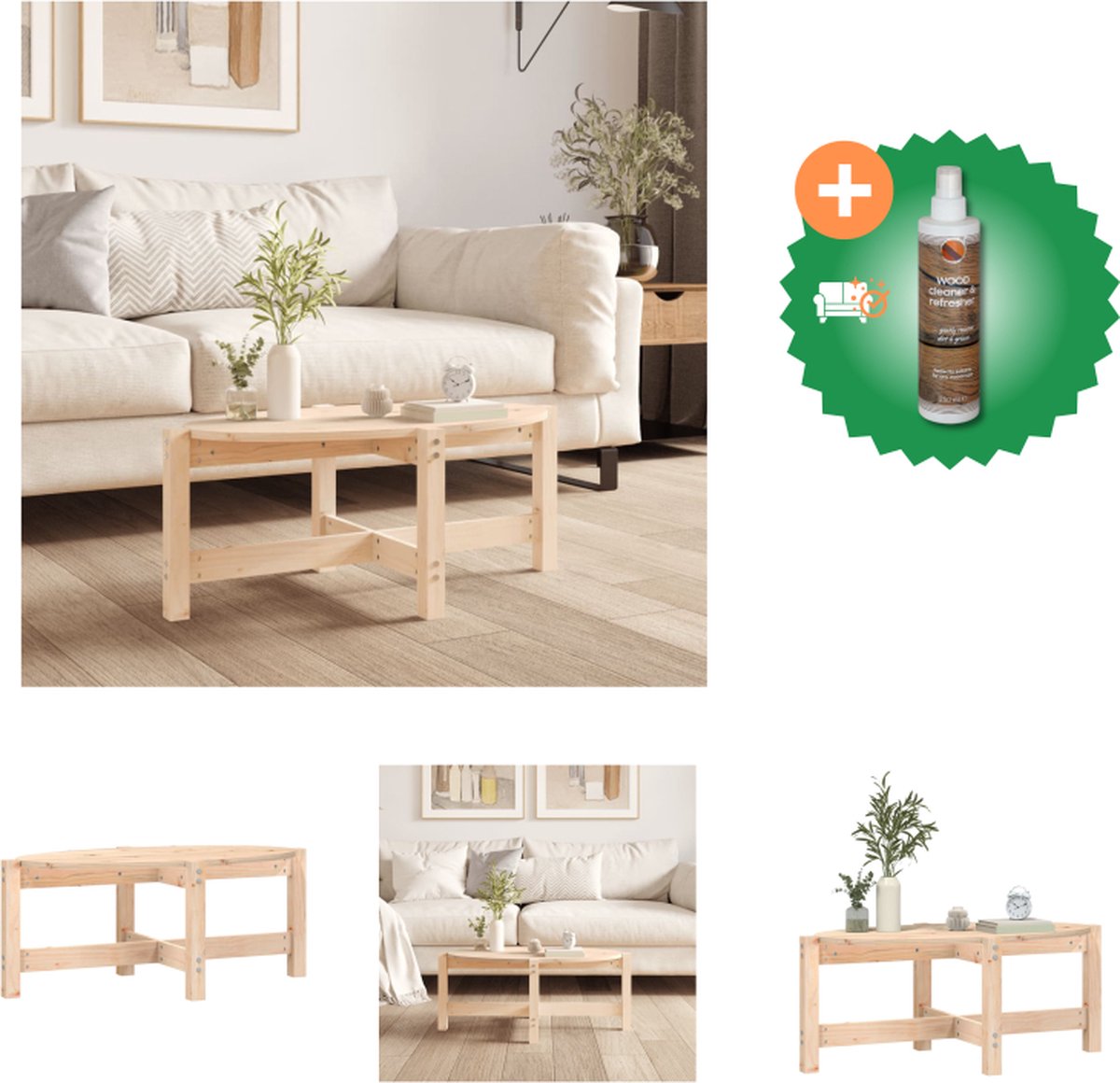 Vierkante salontafel (875 x 875 x 445 mm) met massief houten opbergplank, massief