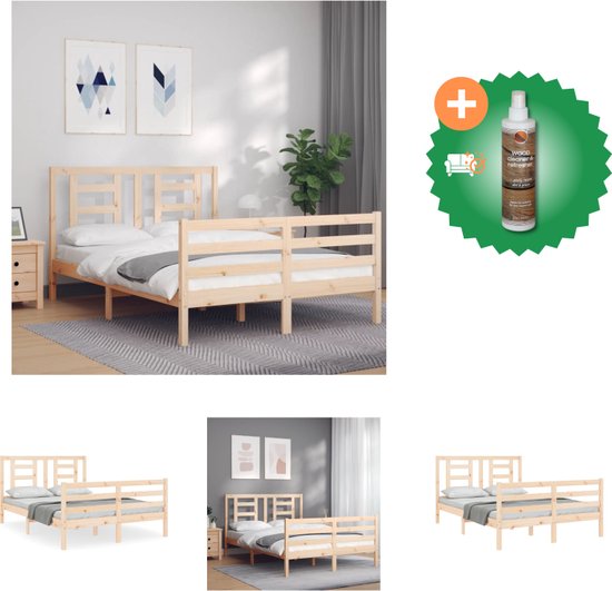 vidaXL Bedframe met hoofdbord massief hout 4FT Small Double - Bed - Inclusief Houtreiniger en verfrisser