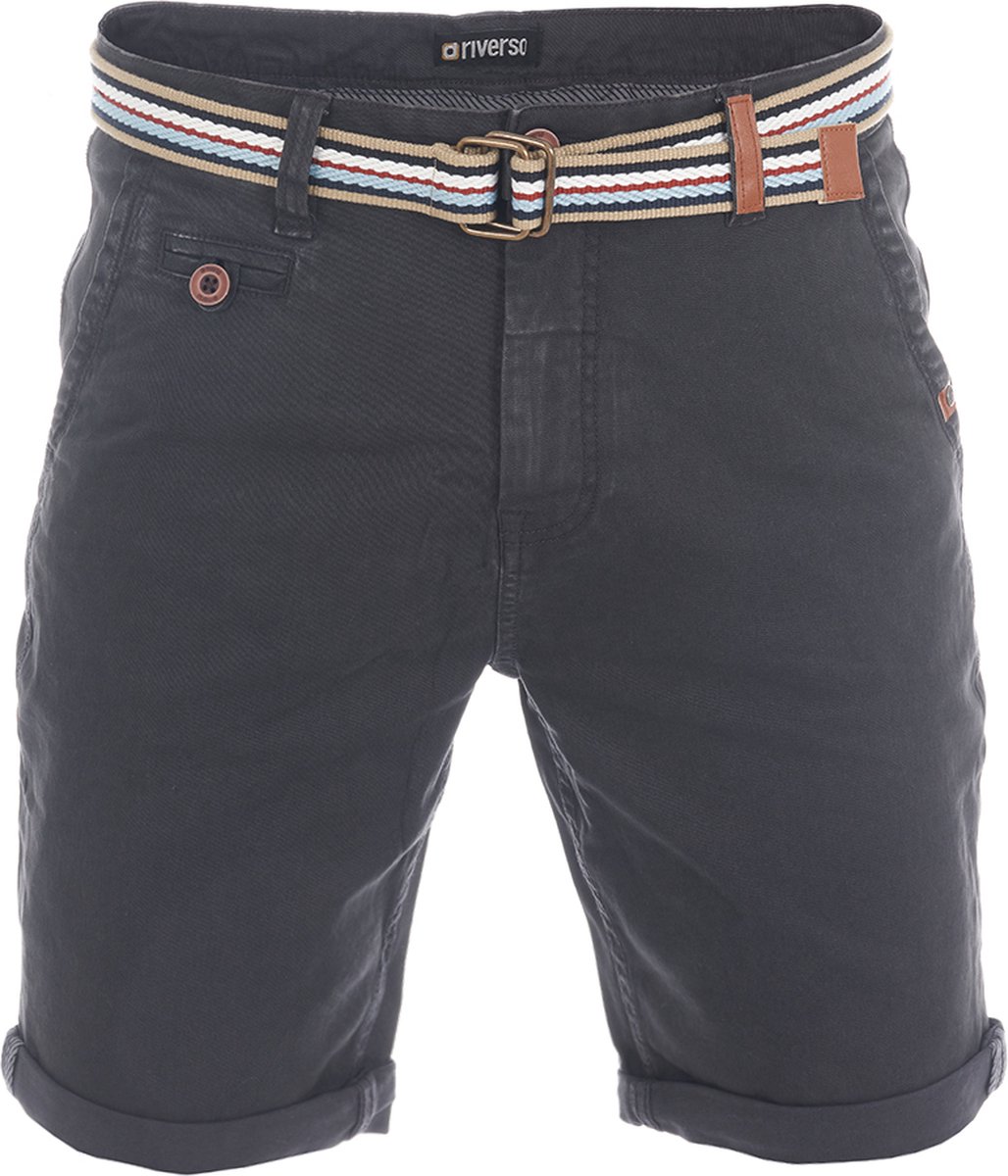 riverso Heren Short RIVKlaas regular/straight Grijs W 31 Volwassenen Stretch Zomershorts met Riem & Omslag