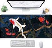 Gaming muismat, XXXL, 900 x 400 mm, Japanse inktschildering, met de Fuji berg, Sakura bloesem en de zon, genaaide randen, waterdicht, antislip,