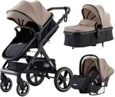 Brondeals® - 3 in 1 kinderwagen - wandelwagen - luxe - khaki - autostoel - buggy - maxi cosi - kwaliteit