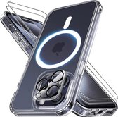 Doorzichtig magnetisch hoesje Compatibel met MagSafe Geschikt voor: Apple iPhone 15 Pro - Harde achterkant - Met 2 screenprotectors + 1 camerabeschermer