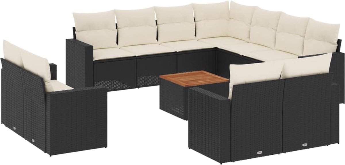 vidaXL 13-delige - Loungeset - met - kussens - poly - rattan - zwart