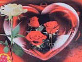Denza - Diamond painting doorzichtige hart 40 x 50 cm volledige bedrukking ronde steentjes- direct leverbaar - hart - roos - love