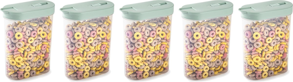 Plasticforte Voedselcontainer strooibus - 5x - mintgroen - 1 liter - kunststof - 15 x 7 x 19 cm