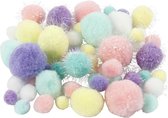 Pompons knutsel set - 186 grams - pastel kleuren mix - 15-40 mm - hobby/knutsel materialen