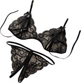 Doorzichtige lingerie set met open kruis - Erotische ondergoed - Transparante slip en BH - BDSM - Seks - Porno