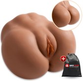 Quick Relief Ashleé™ - Half-Body masturbator + Opbergtas - Masturbator voor man - Pocket Pussy - 2 in 1 Vagina en Anus - Sex toys voor mannen - Bruin