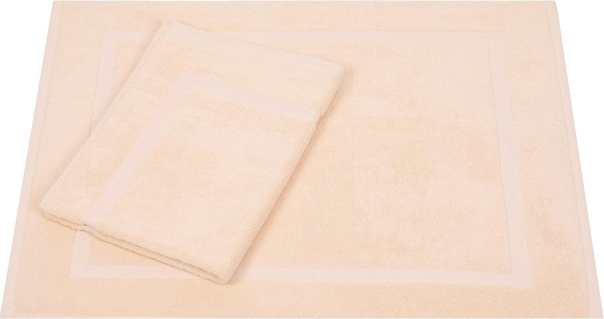 2 stuks badmat, badmat, douchemat, badstof, premium afmetingen 50 x 70 cm, 100% katoen, kwaliteit, 650 g/m², kleur beige