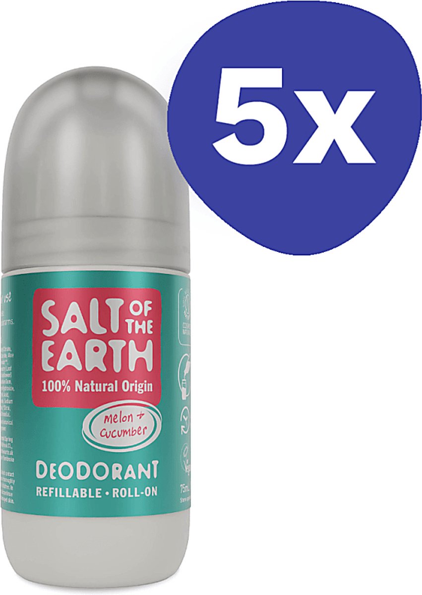 Goedkoopste Salt of the Earth Hervulbare Roll-on Deodorant - Meloen & Komkommer (5x 75ml